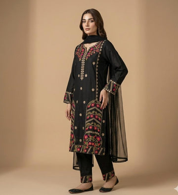 Black 3-Piece Lawn Embroidery