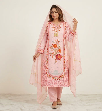 Pink 3-Piece Lawn Rose Floral Embroidery